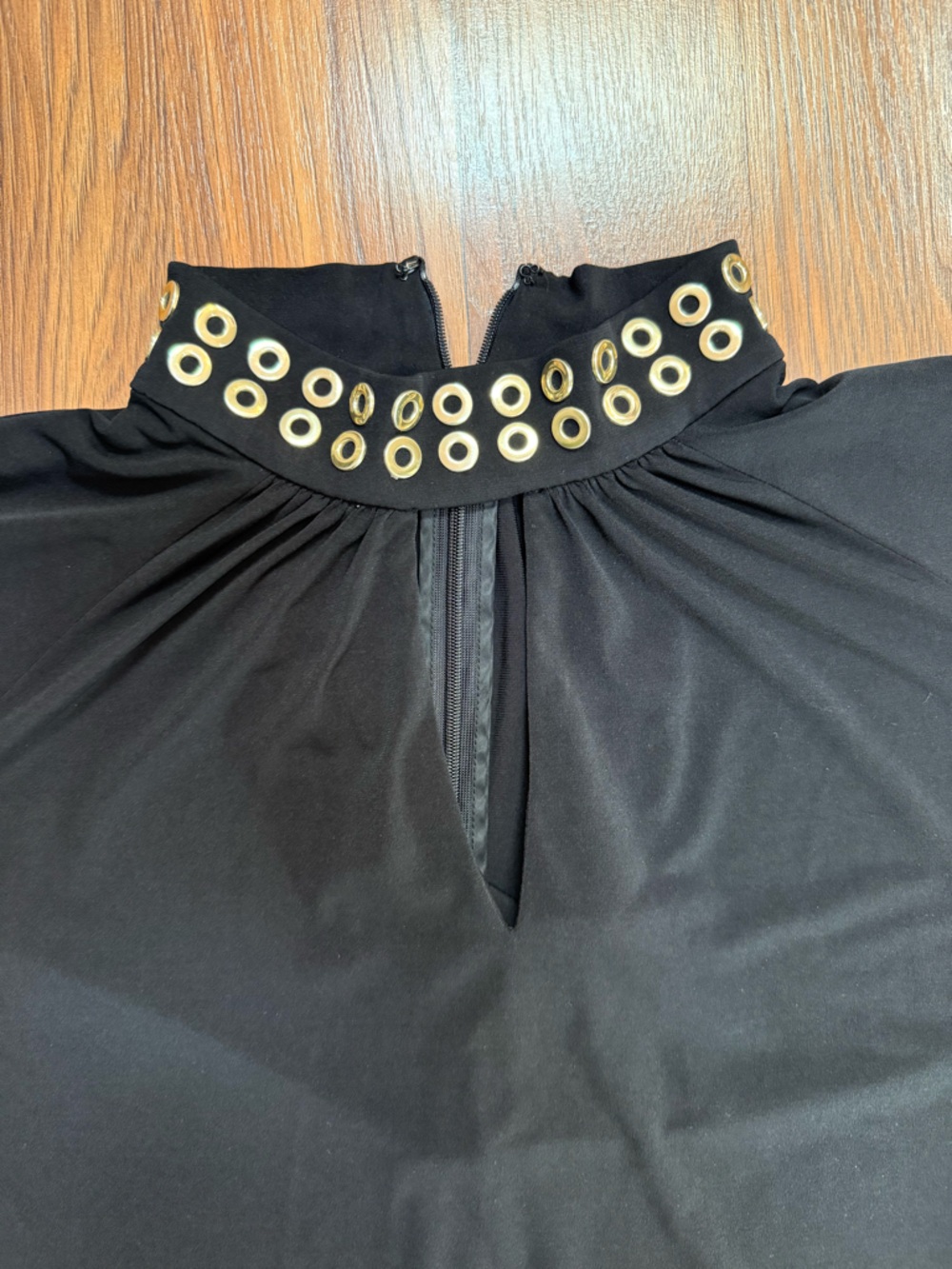 Michael Kors Black Top with Gold Grommet Collar - Picture 2 of 5